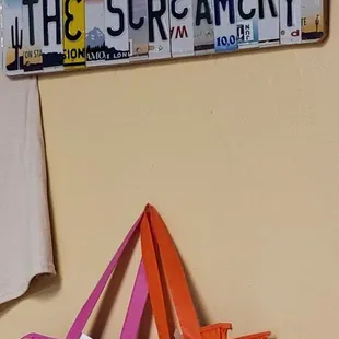 two bags hanging on a wall