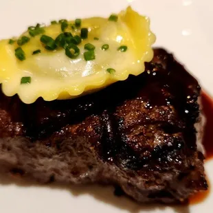 Filet Mignon w/mushroom ravioli and bordelaise sauce
