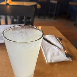 Lemonade was okay but without a straw when served on the table. Utensils were placed improperly.