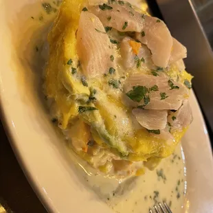 a plate of food with a fork