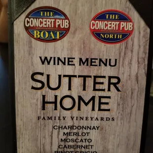 Wine menu