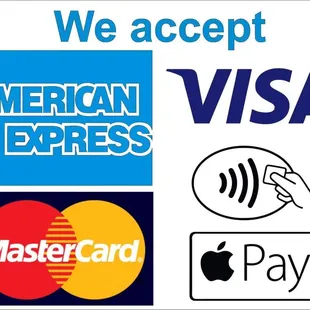 We accept credit and debit cards with or without the chip. We also offer contactless payments such as Apple Pay.