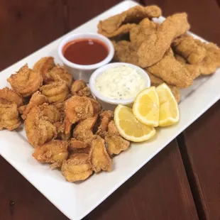 Family style fried shrimp and the amazingly delicious Basa