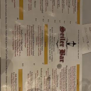 the menu for the restaurant