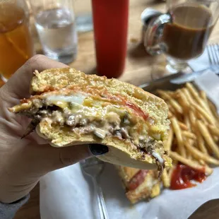 Little Seneca Single Burger with a fried egg