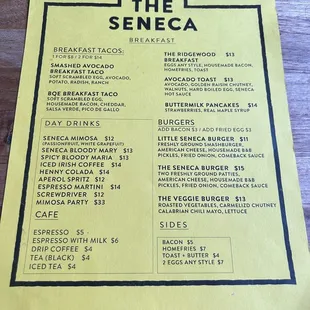 Brunch Menu (as of Sept. 30th)
