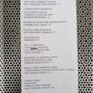 a menu for a restaurant