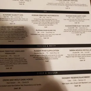 Beer Menu