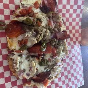 Meat lovers flatbread pizza