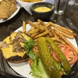 Cheese burger with grilled onions