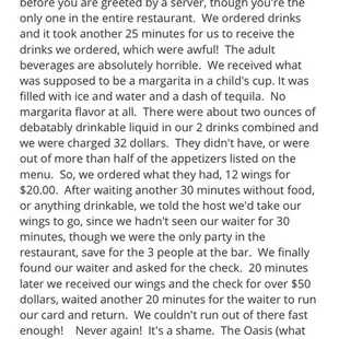 The details of the restaurant review.