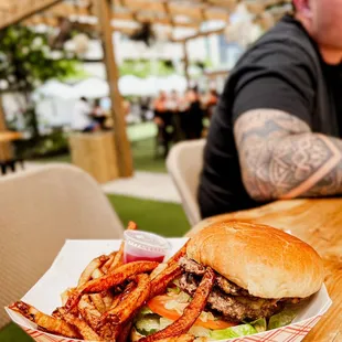 a burger and fries