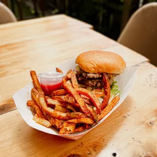 a burger and fries