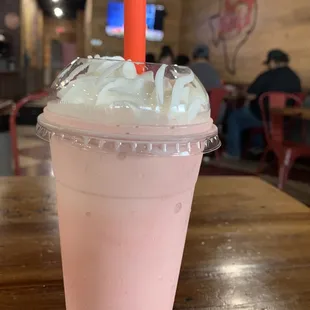 The pièce de résistance the strawberry and banana milk shake.  Sorry, but I did not photograph the burger or hot dog.