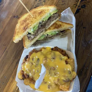 Bistro Burger and Chili Cheese Tots