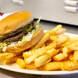 a hamburger and french fries on a plate