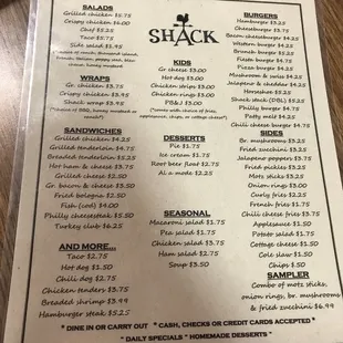 the menu for the shack shack