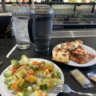 Pizza and salad from the buffet