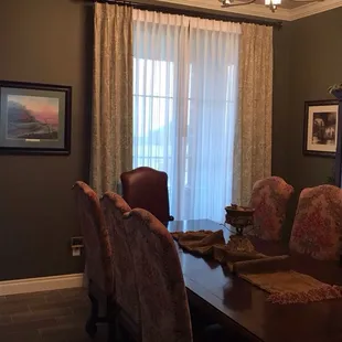 Drapery install in formal dining.