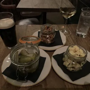Pickles, nuts, and pickled cheese