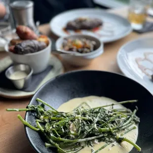 Baby broccoli with a mustard cream sauce