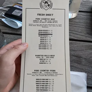 Menu, once you order a steak on the menu they cross it off!