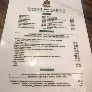 Menu front side