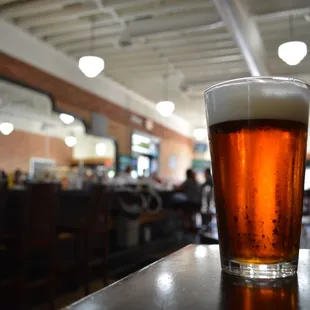 a pint of beer on a table