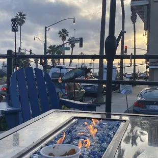 Fire pit and distant ocean view