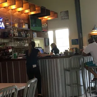 Lots of room at the well stocked bar. The bartender throws a nice pour.