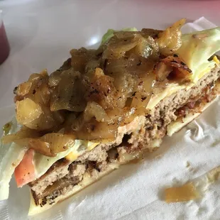 Shed burger without the top - very fine burger. Grilled Onions are awesome.