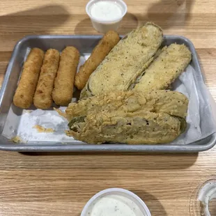 Pick 2 appetizer- mozzarella sticks and fried pickles