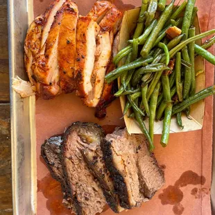 Chicken, green beans, brisket