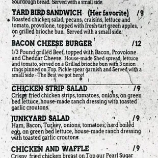 the menu for our shed food