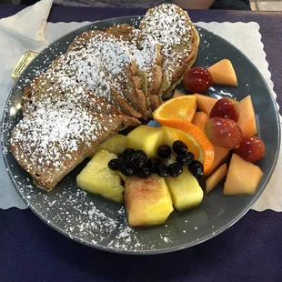French toast made with cranberry-pecan bread; brilliant!