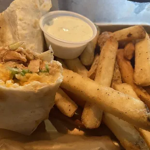Southwest Chicken Wrap with fries