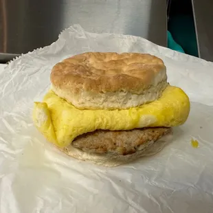 a sausage and egg sandwich