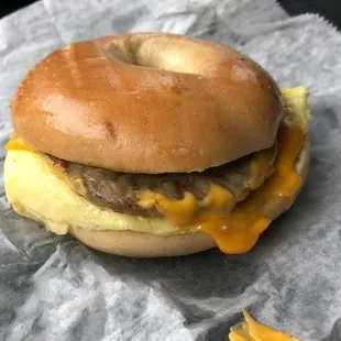 Sausage egg and cheese bagel