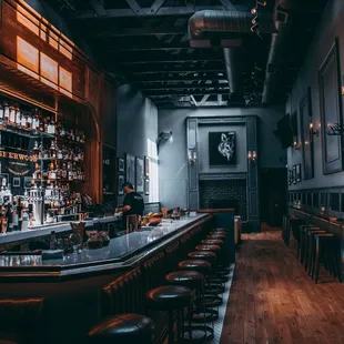 Fireside seating in the back and a beautiful bar with weekly live jazz