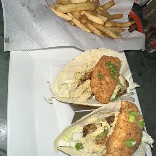 Blackened shrimp tacos with fried green tomatoes