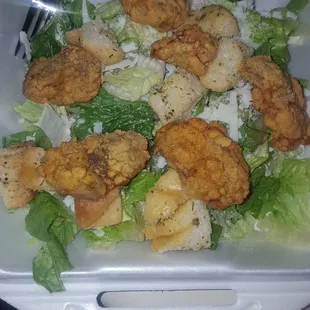 Fried Oyster Ceasar Salad