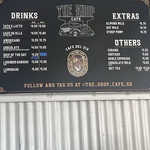 Menu on the wall