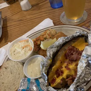 Fish fry with a loaded potato