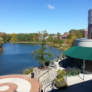 Outdoor seating at the different restaurants