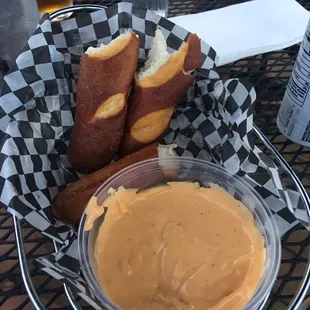 Half eaten pretzel appetizer- pretzels were so tender