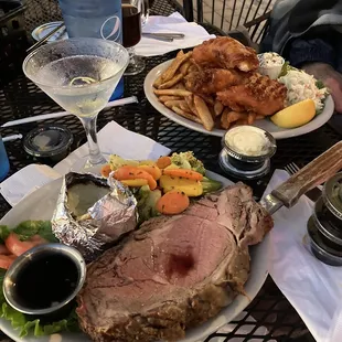 Prime rib and fish and chips