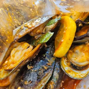 a close up of a bag of mussels