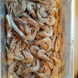 Beautiful head on medium shrimp prepped for sloppy shrimp...delicious!