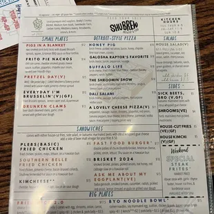 the menu for the restaurant