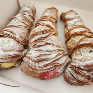 Vanilla, strawberry and chocolate lobster tail